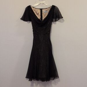 Badgley Mischka Chocolate Brown Lace Midi Dress